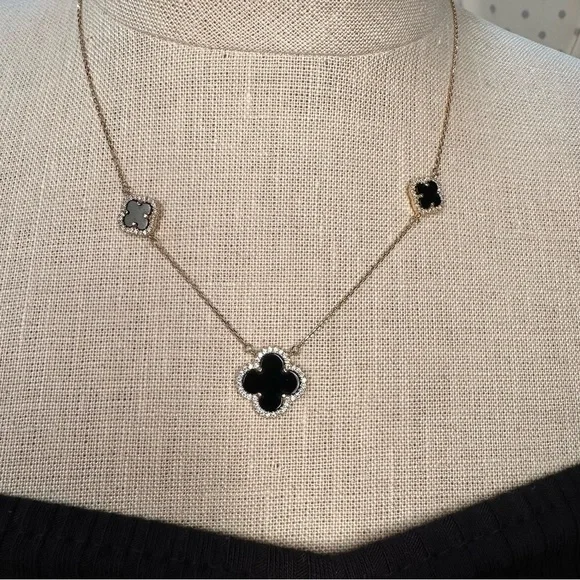 Clover Station Necklace Sterling Silver Gold Vermeil - Picture 5 of 6